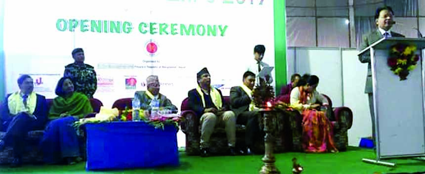 MashfeeBinte Shams, Ambassador of Bangladesh to Nepal, inaugurated "3rd Bangladesh Expo 2017" in Kathmandu recently. Naindra P. Upadhyay, Commerce Secretary of Nepal, BhawaniRana, Sr. Vice President of FNCCI, Dr. Rajesh Kazi Shrestha, President of NCC a