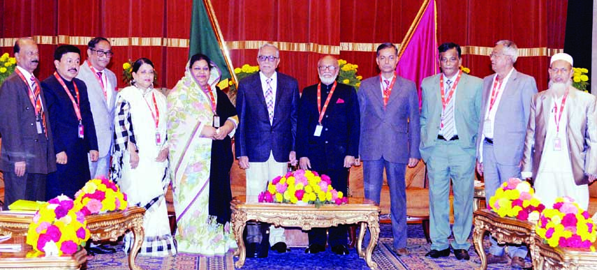President Abdul Hamid seen with the leaders of Bangladesh Muslim League (BML) who met him at Bangabhaban to discuss formation of Election Commission yesterday.