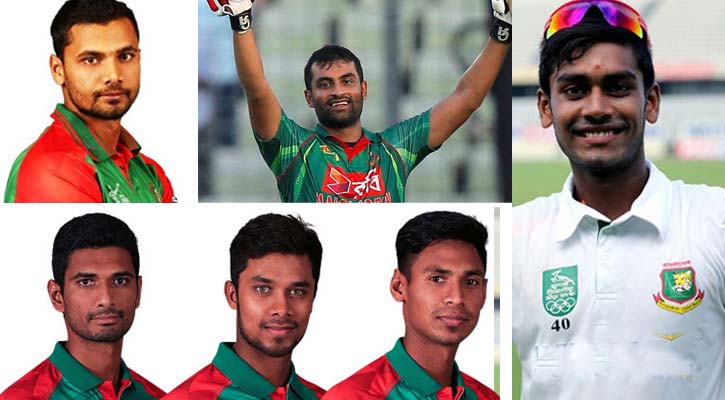 Photo shows Mashrafe Mortaza, Tamim Iqbal, Mehedi Hasan Miraz, Mahmudullah, Sabbir Rahman and Mustafizur Rhaman.