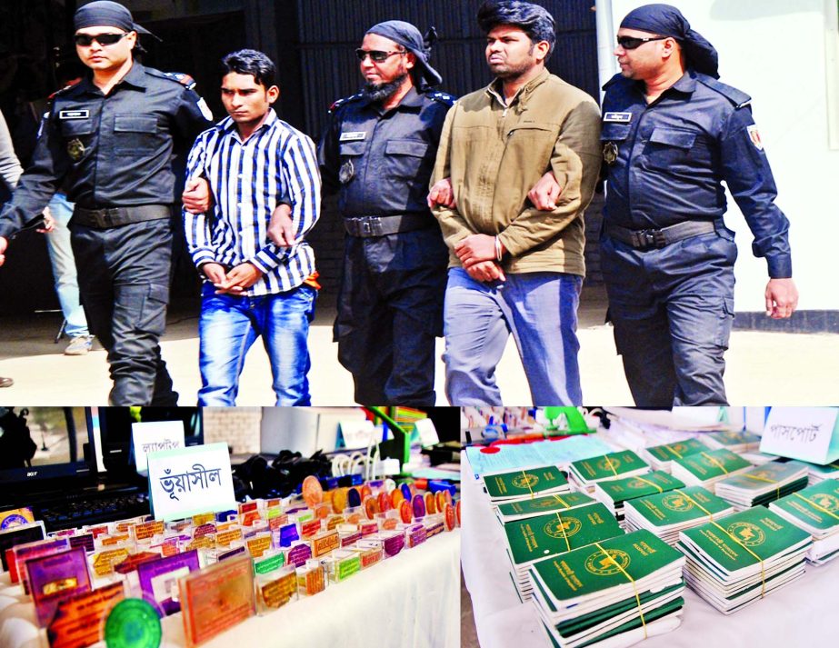 Two members of fraud-gang were arrested by RAB with huge passports and 87 fake seals of Government officials from city's Mohammadpur area.