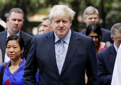 British Foreign Secretary Boris Johnson visits Yangon General Hospital in Yangon, Myanmar on Saturday.