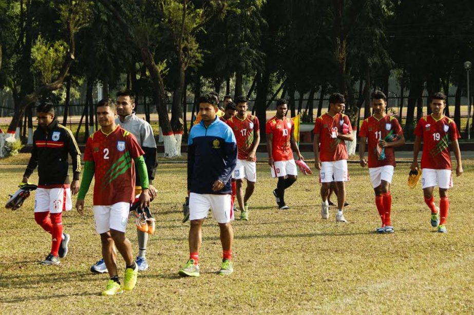 National booters for physical conditioning assessment taking part at the training camp at BKSP in Savar on Sunday.