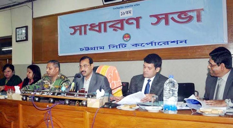 CCC Mayor AJM Nasir Uddin speaking at the 18th general meeting of Chittagong City Corporation yesterday.