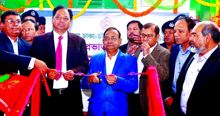 Railway Minister Majibul Haque inaugurating Trina Provati Express train on Dhaka- Chittagong route at Kamalapur Railway Station in the city on Monday.