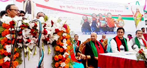 Minister for Primary and Mass Education Advocate Mostafizur Rahman MP inaugurating the school feeding programmes at Raozan Upazila Complex ground in Chittagong recently as Chief Guest. Local legislator ABM Fazle Karim Chowdhury was also present in the
