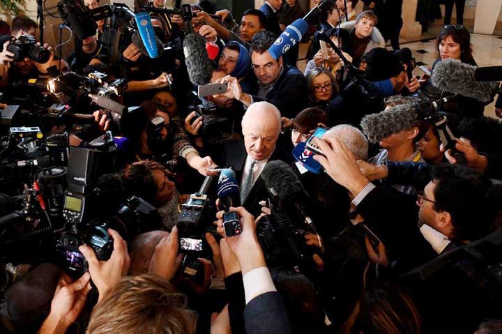 UN envoy for Syria Staffan de Mistura speaks to the media during the peace talks between the government and opposition at Astana's Rixos President Hotel on Tuesday.