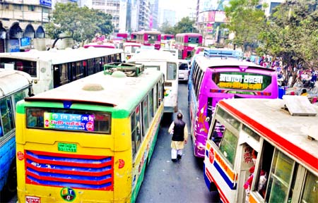 City people experience severe traffic jam almost everyday due to political programme. This picture was taken from in front of the GPO crossing on Tuesday.