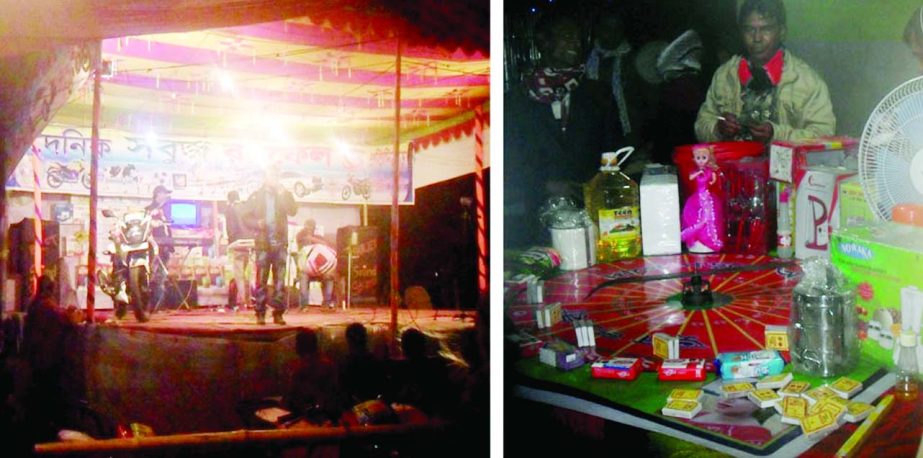 SIRAJGANJ: People are busy in gambling at Chandaikona area at a month -long gambling in the name of raffle draw programme in Sirajganj . This picture was taken on Tuesday night.