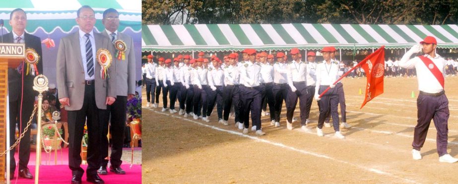 Adjutant General of Bangladesh Army Major General SM Matiur Rahman taking salute as Chief Guest of the impressive march past performed by the students of Adamjee Cantonment Public School in their Annual Sports Competition concluded on Wednesday in Dhaka C