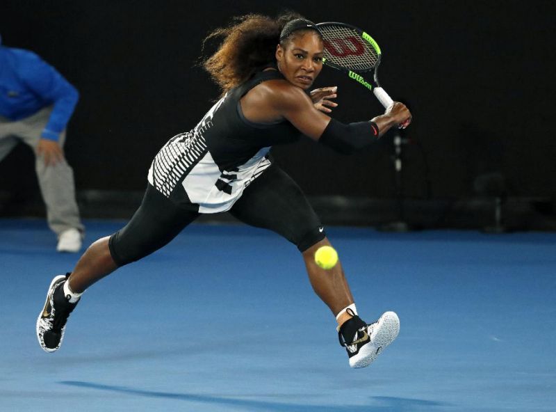 United States' Serena Williams makes a backhand return to her sister Venus during the women's singles final at the Australian Open tennis championships in Melbourne, Australia on Saturday.