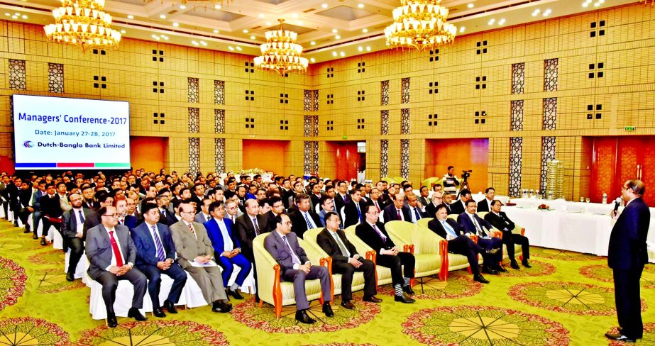 Abul Kashem Md Shirin, Managing Director of Dutch-Bangla Bank Ltd delivering speech at its Managers' Conference-2017 held recently in the city. Branch Managers from 165 branches of the bank attended the conference. Md Sayedul Hasan, Khan Tariqul Islam an