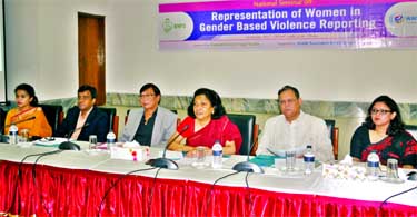 Executive Director of Bangladesh Nari Progati Sangha (BNPS) Rokeya Kabir speaking at a seminar on 'Representation of Women in Gender Based Violence Reporting' organised by BNPS in CIRDAP Auditorium in the city on Monday.