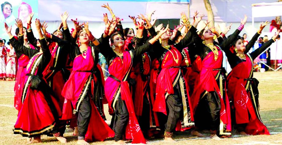 Artistes performing dance at the opening ceremony of Inter house Annual sports competition of Dhaka Cantonment Public School and College at school ground on Monday.