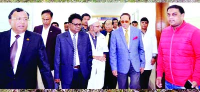 RANGPUR: Special Envoy to the Prime Minister and Jatiya Party Chairman Hussain Muhammad Ershad coming out from the monthly meeting of Rangpur Medical College Management Committee on Monday.