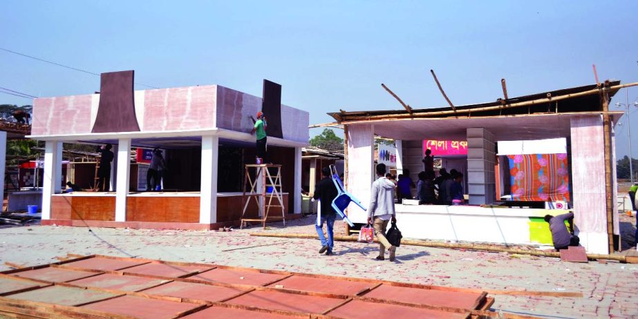 Preparations afoot for month-long Ekushey Boi Mela. This photo was taken from Suhrawardy Udyan on Tuesday.