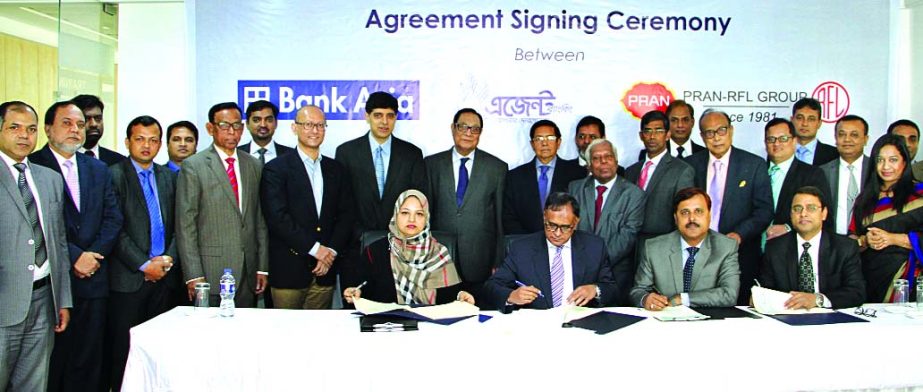 A Rouf Chowdhury, Chairman of Bank Asia Ltd and Ahsan Khan Chowdhury, Chairman of Pran-RFL Group, signed an agreement at Rangs Bhaban in the city on Tuesday. Under the deal, Bank Asia Agent Banking will set service delivery points inside PRAN-RFL group's