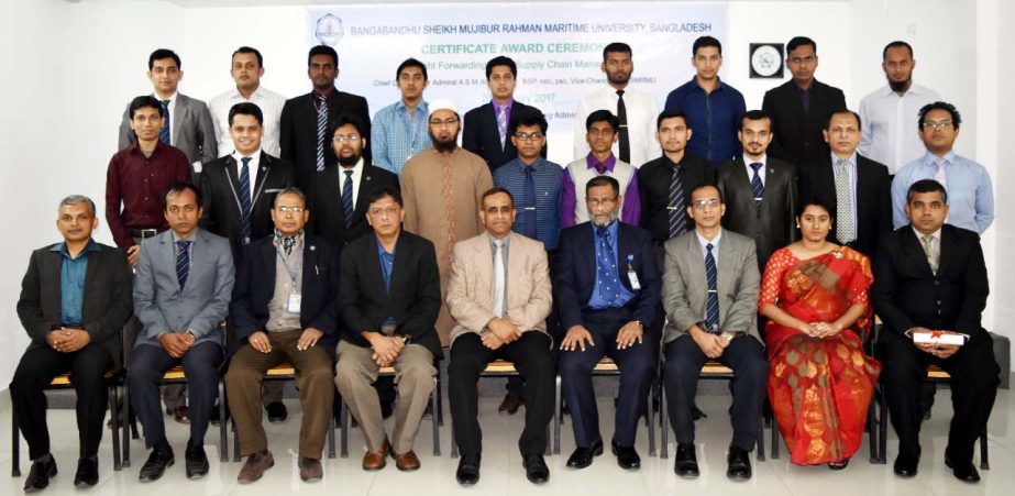 Participants of two certificate courses provided by Bangabandhu Sheikh Mujibur Rahman Maritime University seen with its Vice Chancellor Rear Admiral ASM Abdul Baten at the concluding ceremony held at the University Auditorium of Pallabi area in the capita