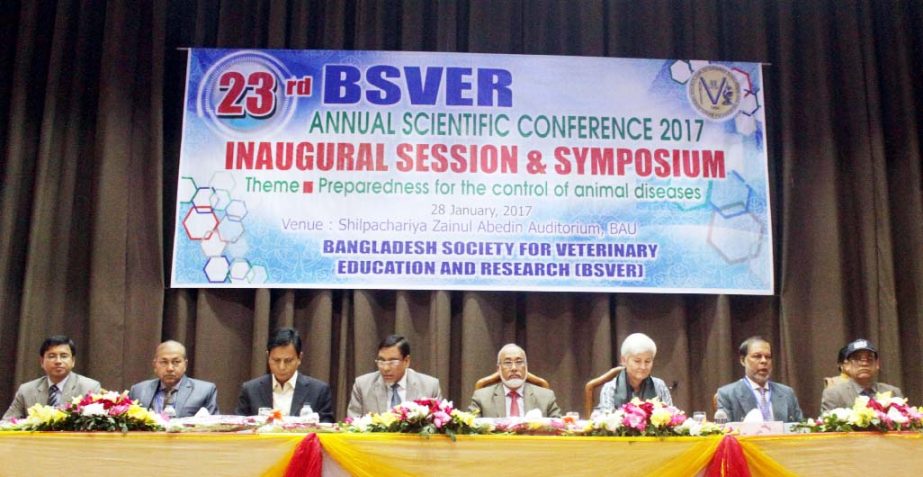 A view of a symposium of 23rd Annual Scientific Conference of Bangladesh Society for Veterinary Education and Research (BSVER) organized by FAO held in Bangladesh Agricultural University on Saturday.