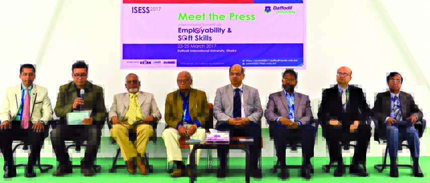 Vice-Chancellor of Daffodil International University Prof Dr.Yousuf M Islam speaking at the `Meet The Press' on 'International Summit on Employability & Soft Skills' in the seminar room of the university on Thursday.