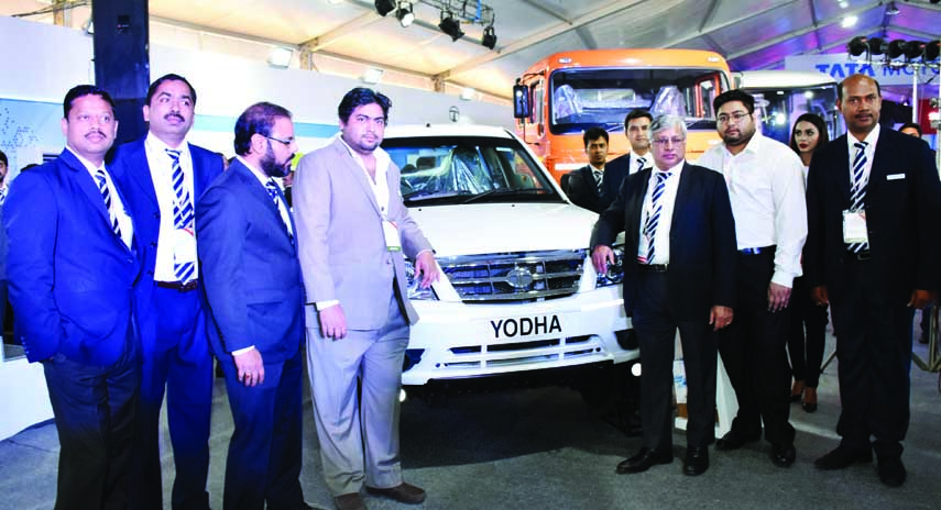 Executive Director, Commercial Vehicles, Business Unit, Tata Motors Ravindra Pisharody, along with other distinguished persons at the launching ceremony of Indo-Bangla Automotive Show at the International Convention City, Bashundhara in the city on Thursd