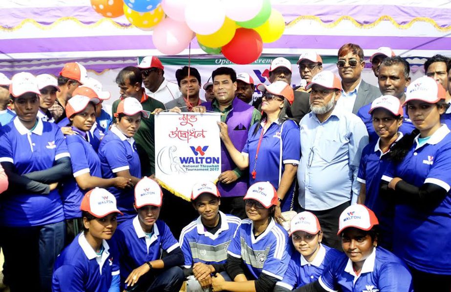 Head of Sports and Welfare Department of Walton Group FM Iqbal Bin Anwar Dawn inaugurating the Walton 2nd National Throwball Competition by releasing the balloons as the chief guest at the Paltan Maidan on Saturday.