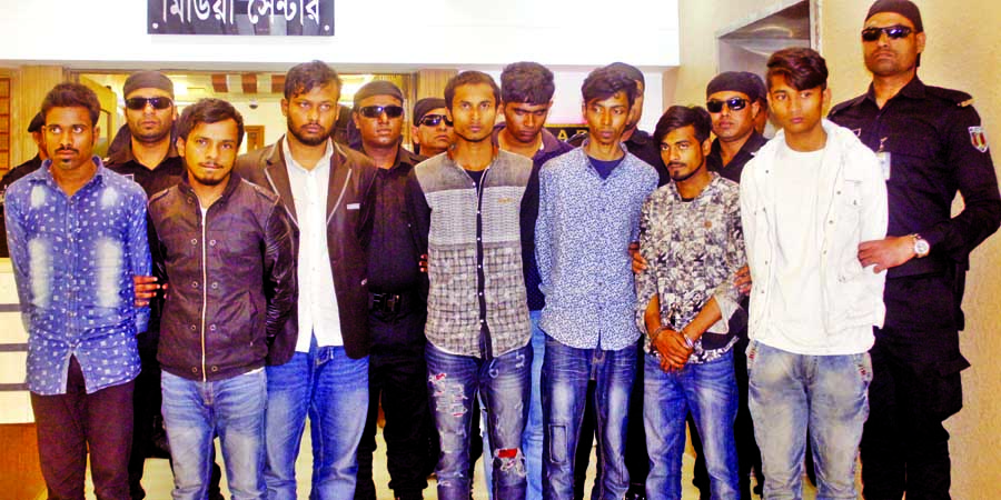RAB team arrested eight members of two Teenage groups from Uttara in city for recently killing schoolboy Adnan. This photo was taken from RAB media Centre on Wednesday.