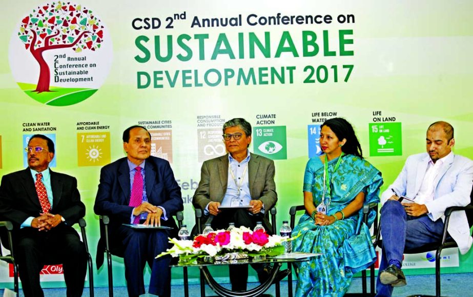 Md Abdul Karim, Managing Director, PKSF, presides over an 'International Conference on Sustainable Development' in the city on Friday. Prof Emeritus A Veeramani, Asia Pacific University, Japan and Dr Kazi Anis Ahmed, Vice president, Board of Trustees of