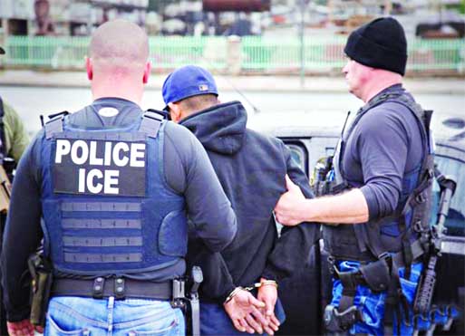 US Immigration and Customs Enforcement (ICE) officers detain a suspect as they conduct a targeted enforcement operation in Los Angeles, California. Internet photo