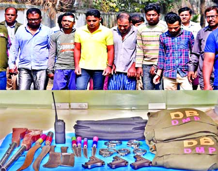 Law enforcers arrested 11 fake DB Police from city's Sabujbagh area and recovered microbuses, firearms, bullets, walky-talky, DB jackets and handcuffs from their possession on Sunday. They used to pick up the victims on microbus posing themselves as DB m