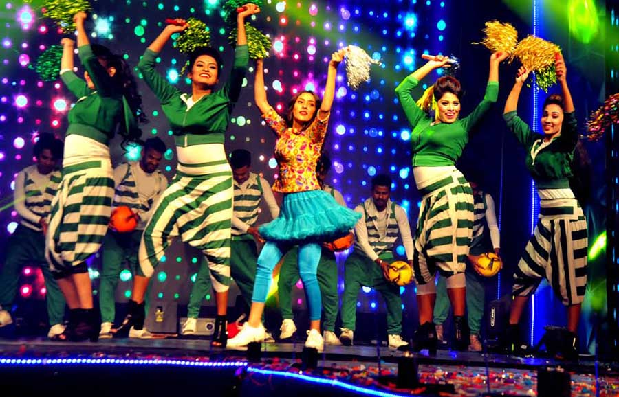 The artistes performing dance during the logo and trophy unveiling programme of Sheikh Kamal International Gold Cup at the Ball Room of Pan Pacific Sonargaon Hotel in the city on Monday.