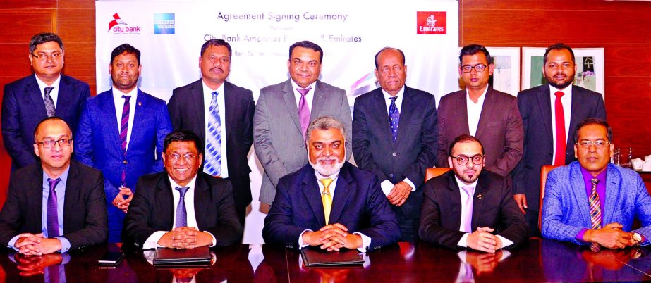 City Bank Ltd (CBL) recently signed a card acquiring deal with Emirates. Sohail R. K. Hussain, MD and CEO of City Bank and Khalid Hassan, Area Manager Bangladesh of Emirates signed the agreement on behalf of their respective organizations. Among others p