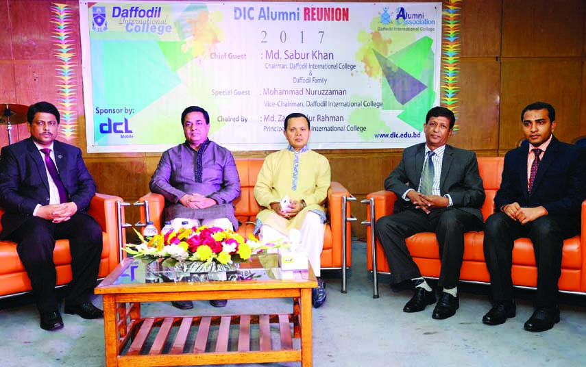 Chairman of Daffodil International College (DIC) Md Sabur Khan, among others, at the reunion of DIC Alumni Association at the seminar room of the college in the city on Saturday.