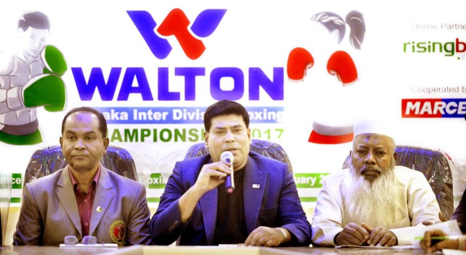 Additional Director of Walton FM Iqbal Bin Anowar Dawn addressing a press conference at conference room of Mohammad Ali Boxing Stadium on Saturday.