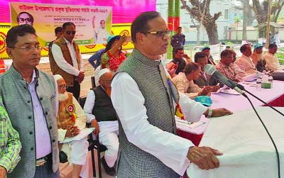 PATUAKHALI: A S M Firoj MP, Chief Whip , Jatiya Sangsad speaking at a meeting on scrutiny committee of real freedom fighters at Bauphal Upazila Parishad premises as Chief Guest on Saturday.