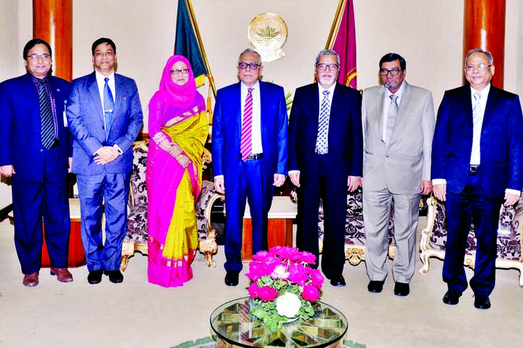 Newly appointed Election Commissioners led by its Chief KM Nurul Huda called on President Abdul Hamid at Bangabhaban on Monday. Press Wing, Bangabhaban photo