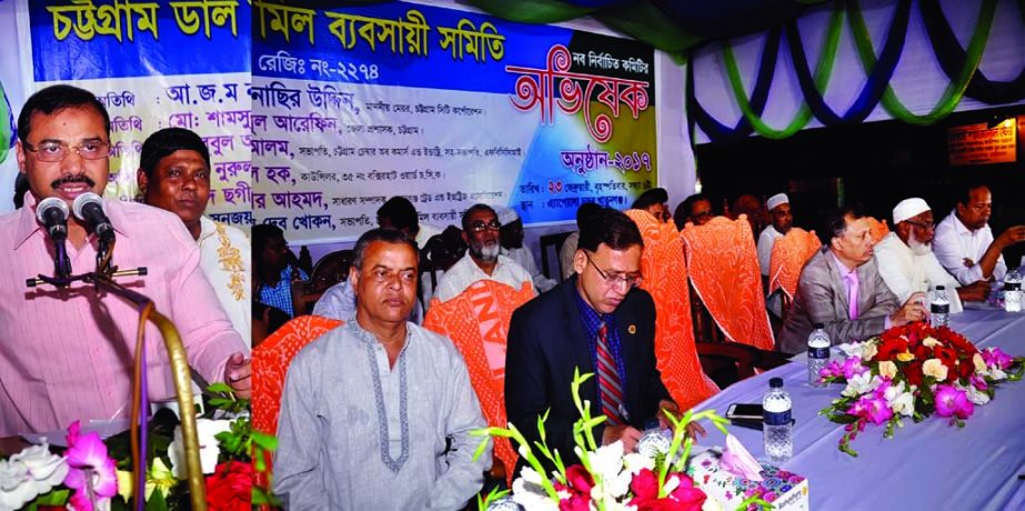 CCC Mayor A J M Nasir Uddin speaking at take over ceremony of newly elected Parishad of Chittagong Dal Mill Business Samity as Chief Guest on Thursday.