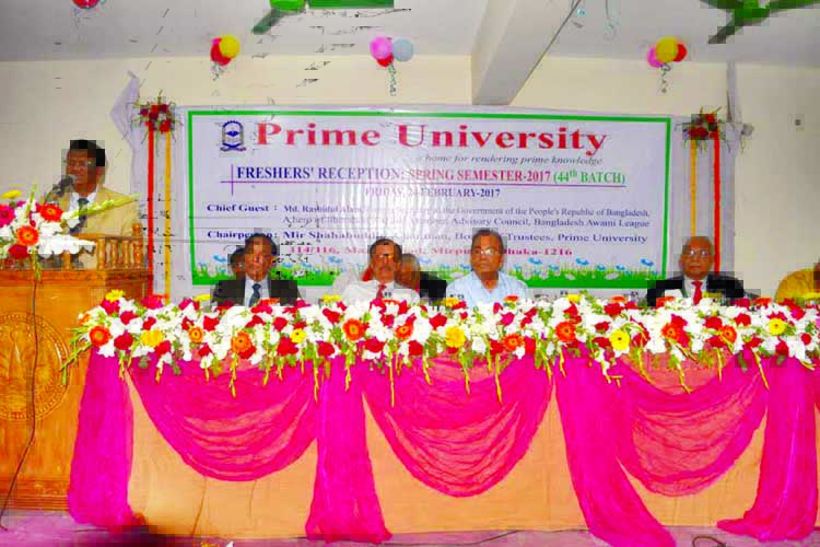 Chairman of the Board of Trustees of Prime University Mir Shahabuddin speaking at a freshers' reception held on its Mirpur campus in the city on Sunday.