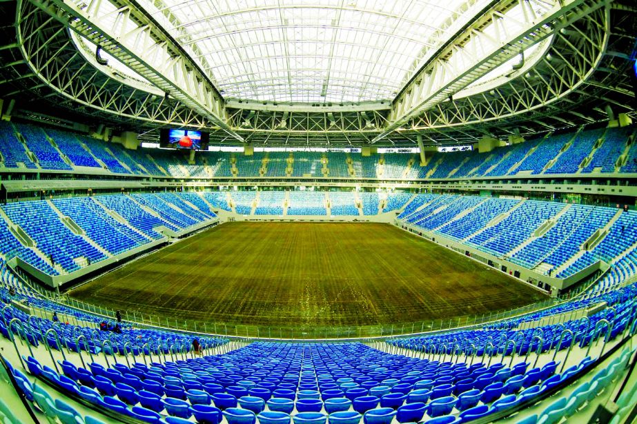 A view of the new soccer stadium on Krestovsky Island which will host some 2018 World Cup matches in St. Petersburg, Russia on Monday. Delegation from FIFA and the 2018 FIFA World Cup Russia Local Organising Committee (LOC) are making fifth operational pl