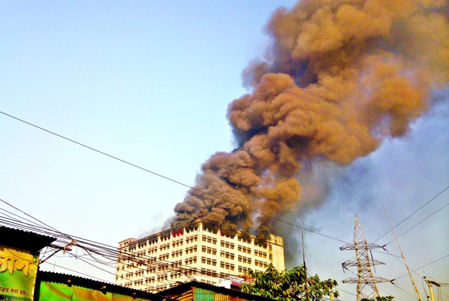 A fire broke out on the 11th floor of Sinha Garment Factory at Kanchpur in Sonargaon Upazila on Monday