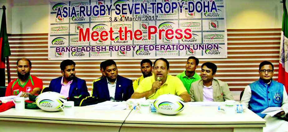 President of Bangladesh Rugby Federation Abdullah-Al-Zahir Shapan addressing a press conference at the conference room of National Sports Council on Tuesday.