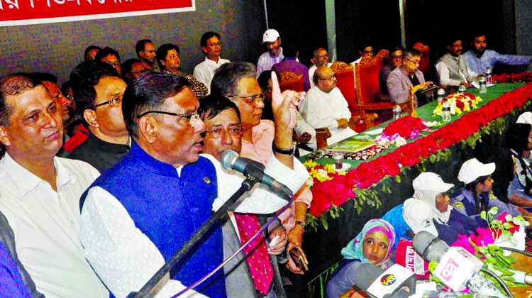 Minister for Roads and Bridges and General Secretary of Bangladesh Awami League Obaidul Quader MP speaking as Chief Guest at a discussion meeting marking the 29th founding anniversary of Sheikh Russel Shishu Kishore Parishad at Engineers Institute of Bang