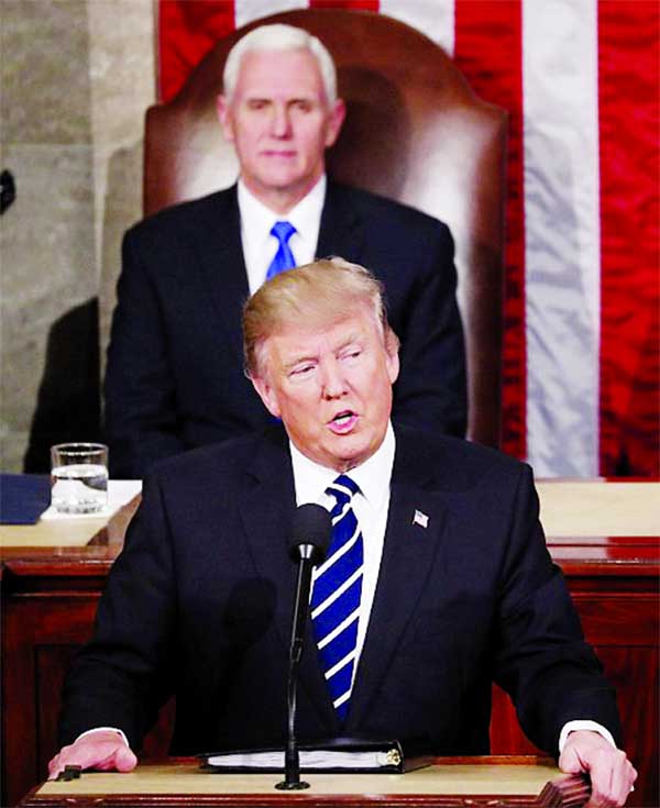 President Donald Trump struck a presidential tone as he delivered his first congressional address at the US Capitol on Tuesday. Internet photo