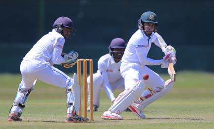 Bangladeshi batsman Mushfiqur Rahim plays a shot during their practice match with Sri Lanka Cricket President's XI in Moratuwa, outskirts of Colombo, Sri Lanka on Thursday.