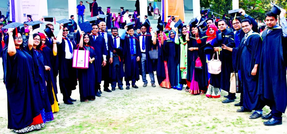 Participants at the final dress rehearsal organised for the 50th Convocation of the University of Dhaka held at the playground of the university on Friday.