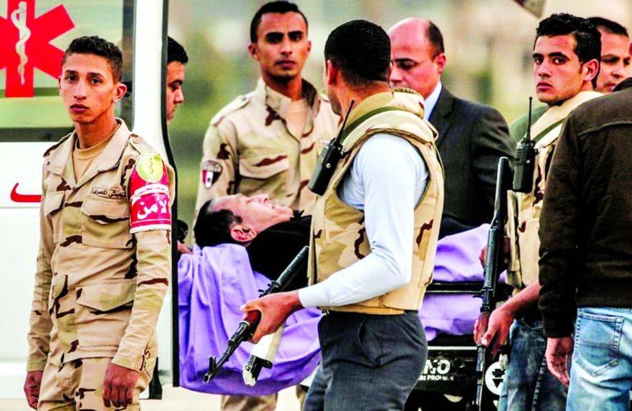 Hosni Mubarak, the former president of Egypt, was taken back to a military hospital in Cairo on Thursday after a court session.