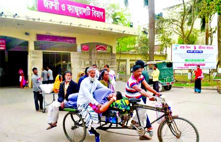 Patients at Rajshahi Medical College Hospital being taken back without treatment on Saturday as the intern doctors joined the on-going strike across the country's govt hospitals protesting action against 4 intern doctors for beating patient at Bogra Ziau