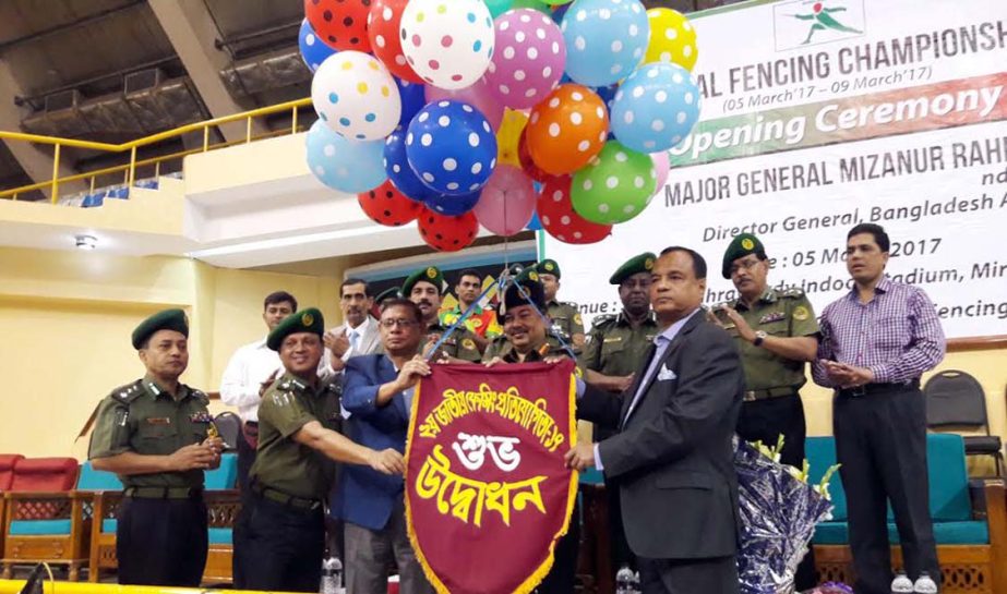Director General of Bangladesh Ansar & VDP Major General Mizanur Rahman Khan inaugurating the second National Fencing Championship by releasing the balloons as the chief guest at the Shaheed Suhrawardy Indoor Stadium in Mirpur on Sunday.