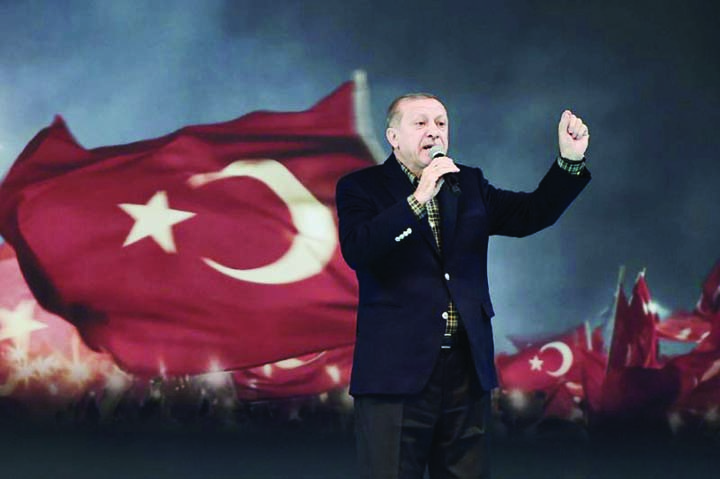 Turkish President Tayyip Erdogan addressing in public meeting in Istanbul .