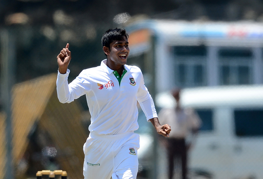 Mehedi Hasan Miraz had Dimuth Karunaratne chopping on to his stumps for 30 on the 1st day of 1st Test between Sri Lanka and Bangladesh at Galle on Tuesday.