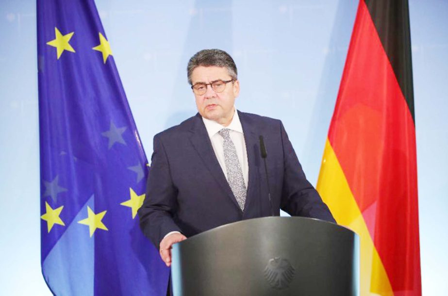 German Vice Chancellor and Foreign Minister Sigmar Gabriel addressing a press conference Berlin on Wednesday.